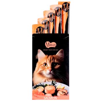 Лакомство для кошек Mavsy Creamy Филе лосося с морским гребешком и красной икрой кремовое  5шт*15г - купить, цены на MasterZoo - фото 3