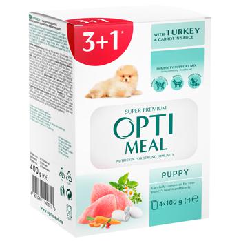 Optimeal Wet Food with Turkey and Carrots for Puppies of All Breeds 3+1pcs x 100g - buy, prices for MasterZoo - photo 1