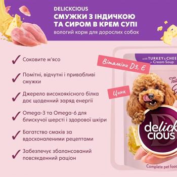 Корм влажный Delickcious полоски с индейкой и сыром для собак 85г - купить, цены на - фото 4