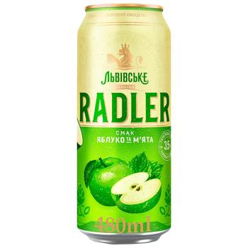 Пиво Львовское Radler Яблоко и мята 3,5% 0,48л - купить, цены на КОСМОС - фото 1