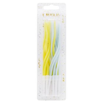 Party Khata Cocktail Cake Candles 16cm 12pcs Light Blue and Yellow