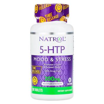 5-гидрокситриптофан Natrol 5-HTP замедленного высвобождения 200мг 30 таблеток - купить, цены на Biotus - фото 1