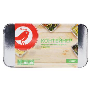 Контейнер Ашан из фольги с крышкой 0,9л 3шт - купить, цены на Auchan - фото 3