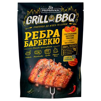 Приправа Pripravka Grill&BBQ Ребра барбекю до м'яса та курки з копченими томатами, чілі та гірчицею 30г