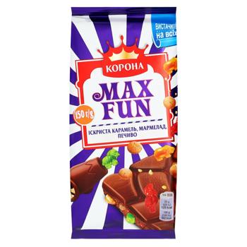 Korona Max Fun Milk Chocolate with Explosive Caramel Marmalade and Cookies 150g