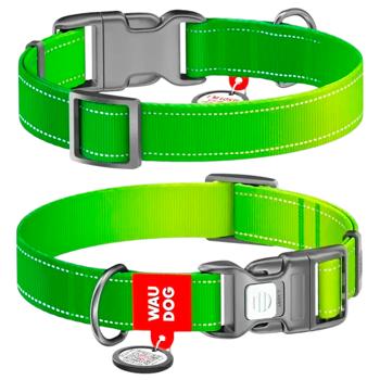 Waudog Nylon Mono Reflective Dog Collar with QR Passport 25-35cm/15mm Light Green - buy, prices for MasterZoo - photo 1