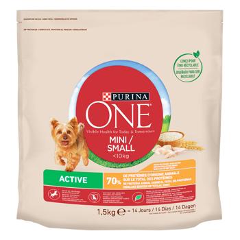 Корм сухий Purina One Active з куркою та рисом для активних собак малих порід 1,5кг - купити, ціни на MasterZoo - фото 1
