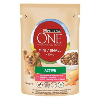 Корм влажный Purina One Active с говядиной, картофелем и морковью для активных собак малых пород 85г