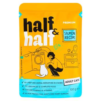 Упаковка вологого корму для котів Half&Half Adult 22 шт х 100 г - лосось - купити, ціни на MasterZoo - фото 2