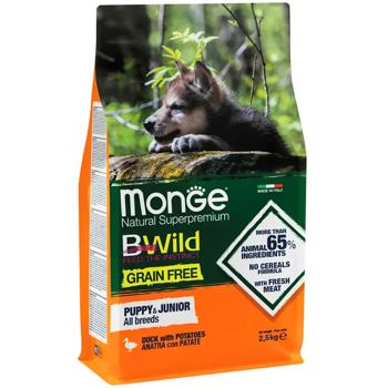 Корм сухий Monge Bwild Grain Free з качкою та картоплею для цуценят всіх порід 2,5кг - купити, ціни на MasterZoo - фото 1