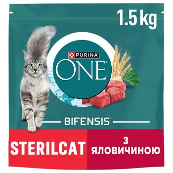 Корм сухой Purina One с говядиной для взрослых стерилизованных кошек 1,5кг - купить, цены на Таврия В - фото 1