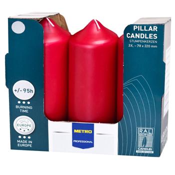 Metro Professional Bordeaux Pillar Candle 78x220mm 3pcs