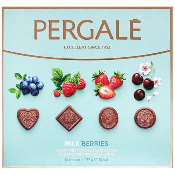 Конфеты шоколадные Pergale Milk Berries из молочного шоколада с ягодными начинками ассорти 117г - купить, цены на КОСМОС - фото 1