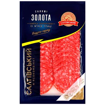 Ковбаса Салтівський МК Салямі Золота із м'яса птиці сирокопчена 80г - купити, ціни на Таврія В - фото 1