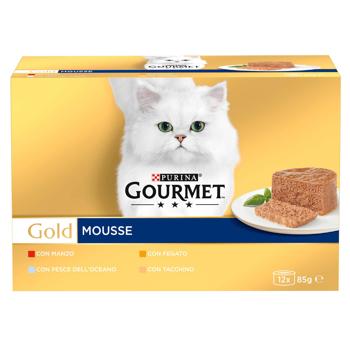Набір вологого корму для котів Gourmet Gold 85 г x 12 шт - асорті - купити, ціни на MasterZoo - фото 1