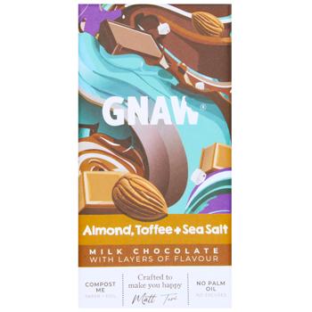 Шоколад молочный Gnaw с миндалем, ирисками и морской солью 80г - купить, цены на WINETIME - фото 1