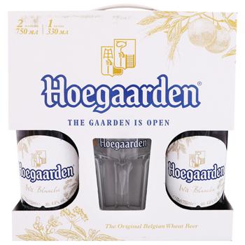 Hoegaarden White Beer Light Unfiltered 2pcs 0.75l + Glass 0.33l - buy, prices for COSMOS - photo 1