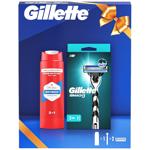 Подарунковий набір для чоловіків Gillette Станок для гоління Mach3 з 2 змінними картриджами + Гель для душу Old Spice 3-в-1 Whitewater 250 мл (8006530053242)