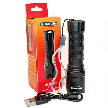 Ліхтар Quantum Minik LED з USB ручний black 3W - купити, ціни на МегаМаркет - фото 1