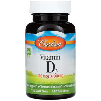 Вітамін D-3, Vitamin D3, Carlson, 100 мкг (4000 МО), 120 гелевих капсул - купить, цены на Biotus - фото 1
