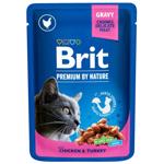 Корм вологий Brit Premium з куркою та індичкою для дорослих котів 100г