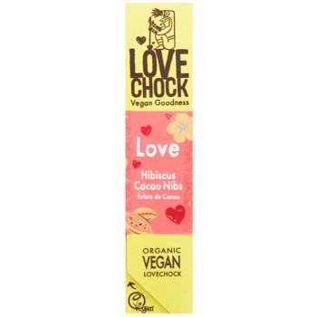Lovechock Love Vegan Organic Chocolate with Hibiscus and Cacao Nibs 79% 40g