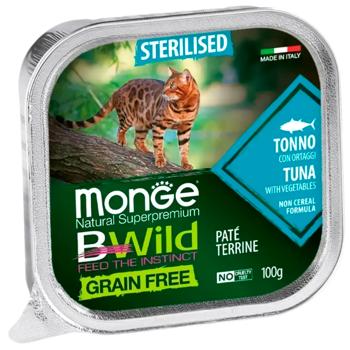 Корм влажный Monge Bwild Grain Free с тунцом и овощами для стерилизованных кошек 100г - купить, цены на MasterZoo - фото 1
