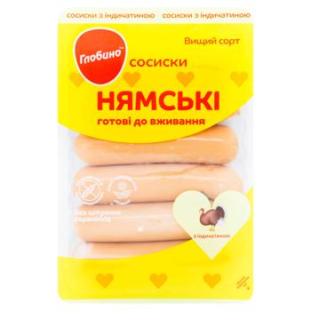 Сосиски Глобино Нямські з індичатиною вищий сорт 275г - купити, ціни на Ідеал - фото 1