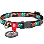 Waudog Toothy Monsters Nylon Collar for Cats and Small Breed Dogs with QR Passport XS 10mm*20-30cm