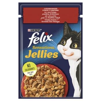 Корм вологий Felix Sensations Jellies з яловичиною та томатами для котів 85г - купити, ціни на КОСМОС - фото 1