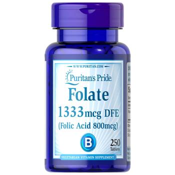 Фолієва кислота, Folic Acid, Puritan's Pride, 800 мкг, 250 таблеток - купить, цены на Biotus - фото 1