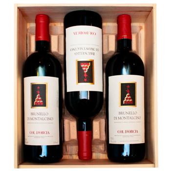 Вино Col d’Orcia Brunello di Montalcino Vendemmia Vert Pack 1995, 1999, 2001 красное сухое набор 13,5% 3шт х 0,75л - купить, цены на - фото 1