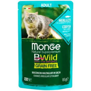 Monge Bwild Grain Free Wet Food with Cod, Shrimp and Vegetables for Cats 85g - buy, prices for MasterZoo - photo 1