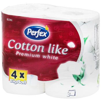 Туалетная бумага Perfex Cotton Like Premium White 3-слойная 4шт - купить, цены на Auchan - фото 1