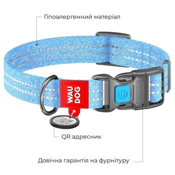 Ошейник для собак Waudog Re-cotton светоотражающий хлопковый с QR-паспортом 33-49см/25мм голубой - купить, цены на MasterZoo - фото 3