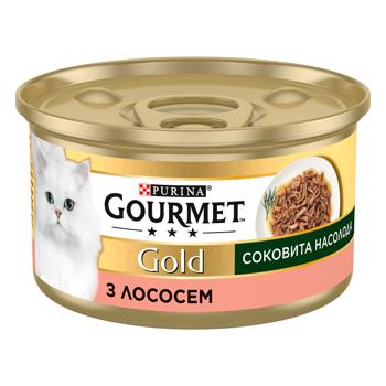 Корм влажный Gourmet Gold Сочное Наслаждение с лососем для взрослых кошек 85г - купить, цены на КОСМОС - фото 1