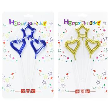 Набір свічок для торту Серця та зірка 3шт - купити, ціни на КОСМОС - фото 1