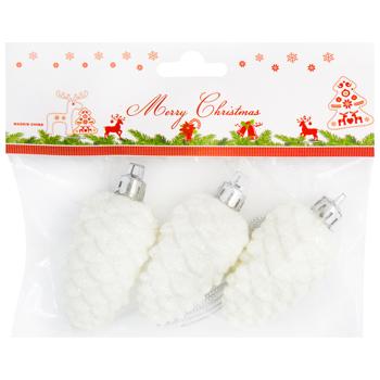 Cones White Christmas Tree Decorations 3pcs 7*3.5cm