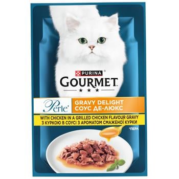 Корм вологий Gourmet Perle Соус Де-Люкс з куркою для дорослих котів 85г - купити, ціни на - фото 1