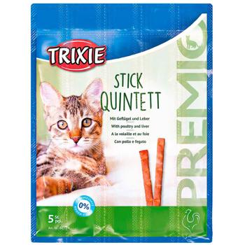 Ласощі для котів Trixie Premio Stick Quintett з домашньою птицею та печінкою палички 5шт х 5г - купити, ціни на MasterZoo - фото 1