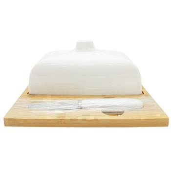 Масленка с бамбуковой крышкой и ножом 17*16,5*6,5см YR350 - купить, цены на Таврия В - фото 1