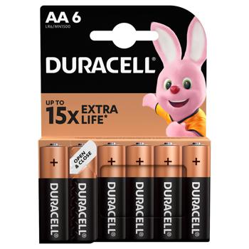 Щелочные батарейки Duracell AA, 6 шт. в упаковке - купить, цены на Auchan - фото 1