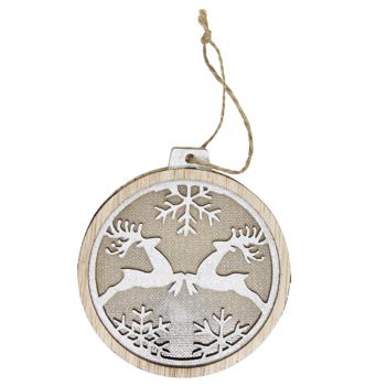 Підвіска дерев'яна зі світлом кругла 9.5*10.5*2.7 см арт. FC-25068 9245 И849 - купить, цены на КОСМОС - фото 1