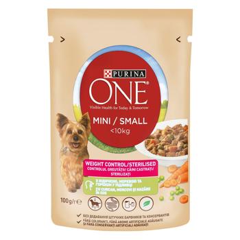 Корм Purina ONE MINI Здоровый Вес С индейкой, морковью и горохом для контроля веса собак мелких пород 100г - купить, цены на MasterZoo - фото 1