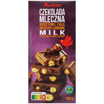 Шоколад молочний Auchan з родзинками та цілим фундуком 180г - купити, ціни на Біотус - фото 1