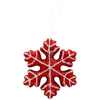 Прикраса Сніжинка червона з бісерною стрічкою 15см