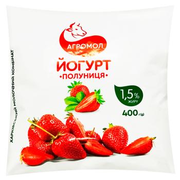 Agromol Strawberry Yogurt 1.5% 400g - buy, prices for Supermarket "Kharkiv" - photo 1