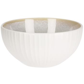 Siaki Striped White Ceramic Salad Bowl 14x8cm