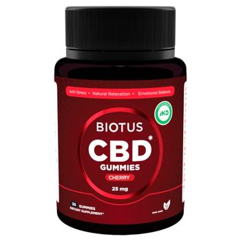 Канабідіол Biotus CBD Gummies зі смаком вишень 25мг 30 жувальних таблеток - купити, ціни на Біотус - фото 1