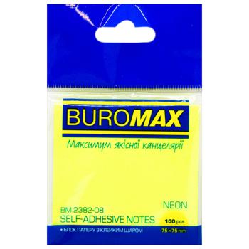 Блок для нотаток Buromax Neon самоклеючий 75х75мм 100арк в асортименті
